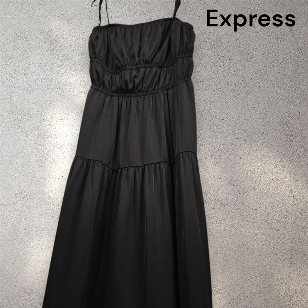 Express Square Neck‎ Sleeveless Tie Shoulder Ruched Tiered Maxi Dress Size XS